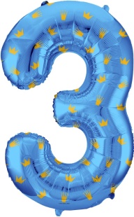 Шар (34''/86 см) Цифра, 3 Золотые короны, Голубой, 1 шт. в уп.